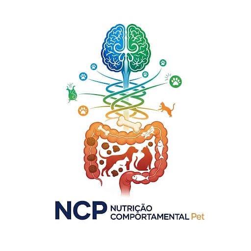 Logo NCP Nutrição Comportamental Pet: cérebro, eixo intestino-cérebro e intestino